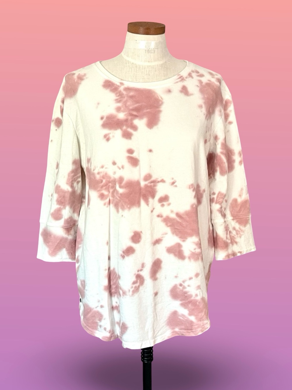 Jane and Delancey Tie Dye 3/4 Sleeve Drop Shoulder Pullover Top Slouchy Cozy SzL
